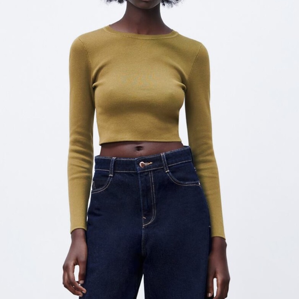 Zara basic rib knit sweater in khaki